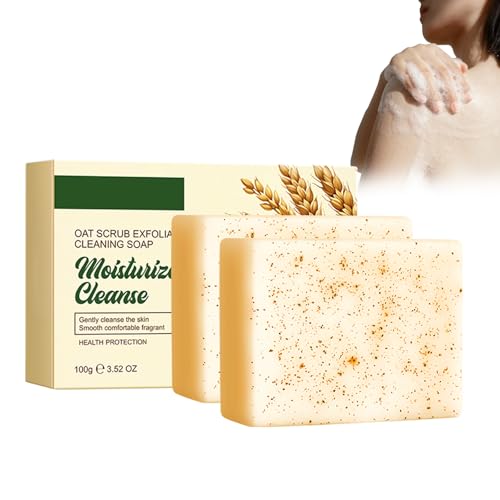 Jabón Exfoliante De Avena Con Ingredientes Naturales Y Orgánicos - 2 Unidades, Limpieza Profunda E Hidratación, Hombre Y Mujer, Barra Exfoliante Suave Con Avena Y Plantas Para Una Piel Radiante