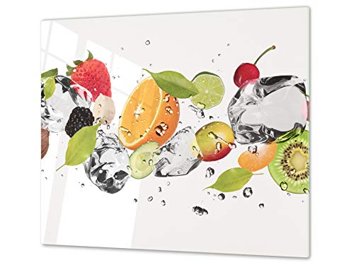 Tabla de cocina de vidrio templado – Tabla de cortar de cristal resistente – Cubre Vitro Decorativo – UNA PIEZA (60 x 52 cm) o DOS PIEZAS (30 x 52 cm); D07F Frutas y verduras