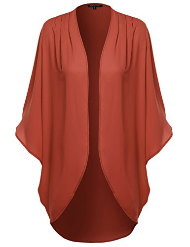 Solid Short Sleeve Oversize Open-Front Kimono Style Cardigan Rust 1XL