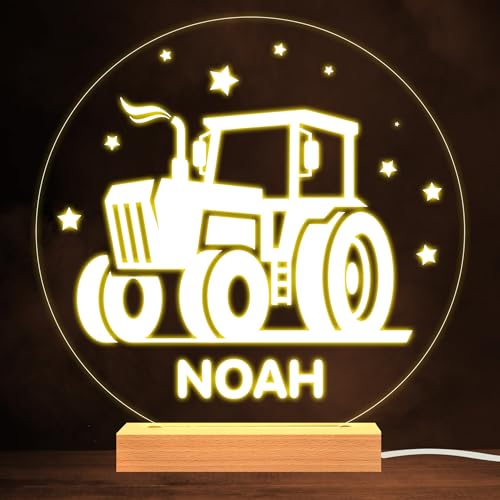 Stars Tractor Silhouette Round Personalised Gift Warm White Lamp Night Light | Personalised Gift For Home, Lamp Room Décor | Kids & Adults Night Lights With Name | Personalised Gift For Bedroom |