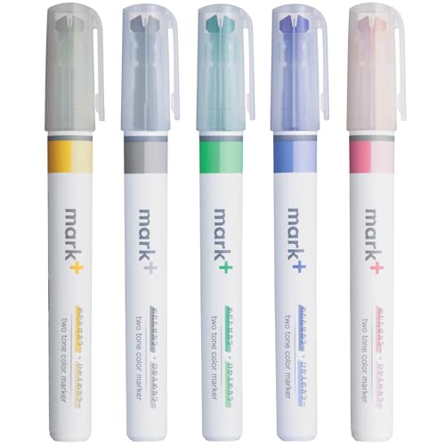 Image of KOKUYO PM-MT100-5S2 Highlighter, 2 Tone Color Markers, Marktus, Set of 5 Colors