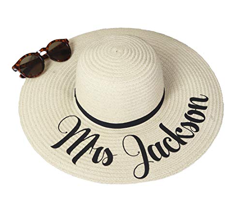 Xanbi & Me Designs Personalised Floppy Sun hat, Hooneymoon Sun hat, Hen Party Sun hat, Straw hat (Natural - Black Text)