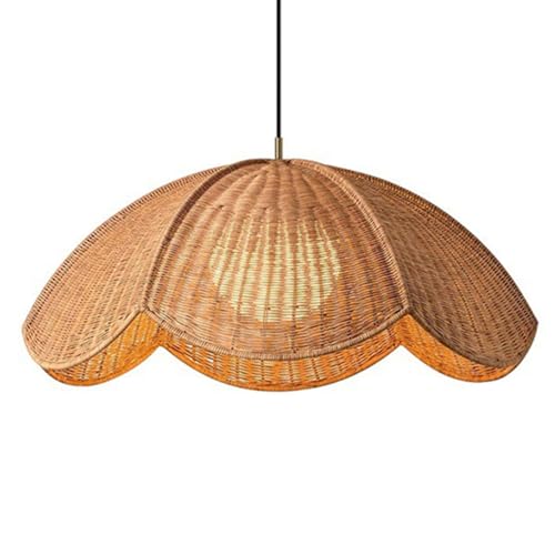 Suspension rotin haut de gamme : luminaire dôme en osier véritable tressé pour chambre et salon
