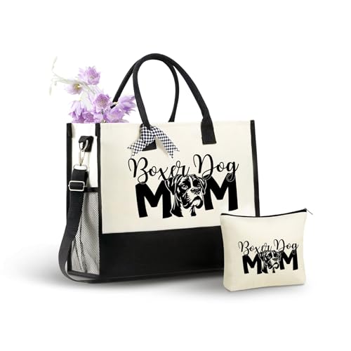 Bolsa tipo Tote de lona para mujer con diseño de perro Boxer miniatura 1