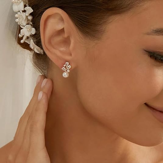 Pearl Cluster Clip on Earrings Non Pierced Pearls Jewelry Elegant Teardrop Cubic Zirconia Cluster Earrings For Women Wedding Jewelry Bridesmaid Gift Hypoallergenic - Image 6