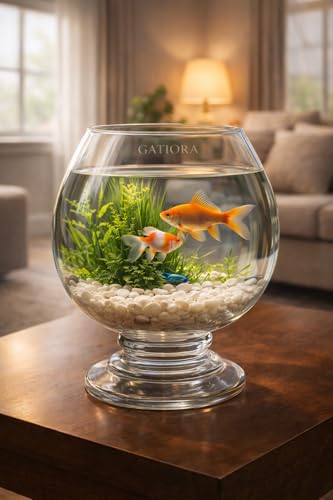 Image of Glass Fish Bowl /Terrarium Wine Cup Decorative Glass Aquarium for Home Decor Elegant Centerpiece for Living Room, Office & Balcony Ideal for Displaying Plants, Pebbles & Fish (10 Inch)