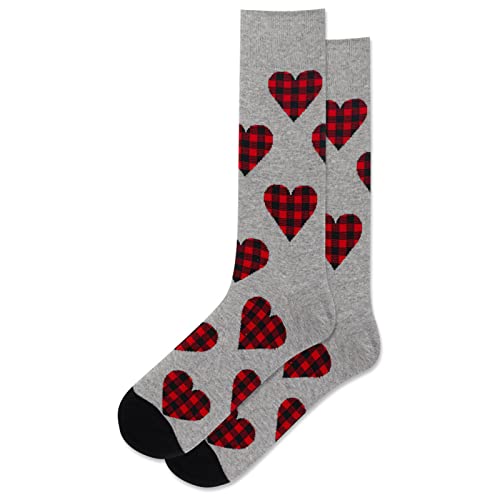 Hot Sox Men's Plaid Heart Socks 1 Pair, Grey Heather, Men's 10-13 Shoe