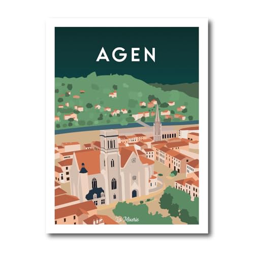 Affiche Agen Cathédrale Saint-Caprais La Mixerie 40x50cm décoration murale