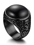 Bandmax Mens Black Rings Round Black Onyx Ring for Men Skull Crossbone Ring Gothic Punk Skull Biker Rings Chunky Thumb Ring Size 10 Gift for Father Husband