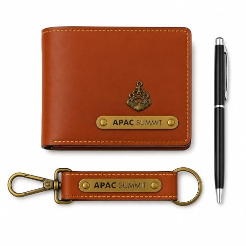Image of B'Code Personalized Name & Charm Leather Wallet Mens Combo Giftset | Customized Birthday Anniversary Wedding Engagement Office Gifts for Man| Gift for Men| Brothers Raksha Bandhan Present (Tan)