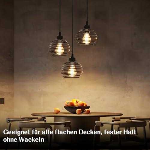 ZMH Pendelleuchte Esstisch Hängelampe Vintage - Esstischlampe Schwarz Retro Industrial E27 Esszimmerlampe Metall Rund 3 Flammig Hängeleuchte für Esszimmer Küche Wohnzimmer Arbeitszimmer