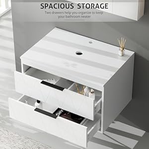 eclife 30" Bathroom Vanities Cabinet with Sink Combo, Wall Mounted Floating Cabinet w/Decor Lines, White Curved Ceramic Vessel Sink W/ORB Water Save Faucet & Pop Up Drain, White eclife 30 Bathroom Vanities Cabinet with Sink Combo Wall Mounted Floating Cabinet wDecor Lines White Curved Ceramic Vessel Sink WORB Water Save Faucet Pop Up Drain White