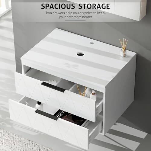 eclife-30-Bathroom-Vanities-Cabinet-with-Sink-Combo-Wall-Mounted-Floating-Cabinet-wDecor-Lines-White-Curved-Ceramic-Vessel-Sink-WORB-Water-Save-Faucet-Pop-Up-Drain-White eclife 30 Bathroom Vanities Cabinet with Sink Combo Wall Mounted Floating Cabinet wDecor Lines White Curved Ceramic Vessel Sink WORB Water Save Faucet Pop Up Drain White