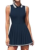 ATTRACO Pleated Tennis Dress with Shorts Golf Outfits for Women Active Dresses with Pockets Navy S