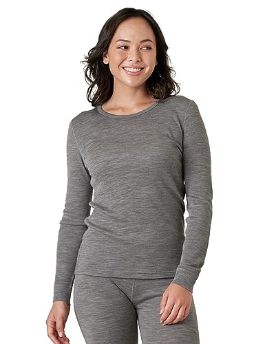 LAPASA Womens 100% Merino Wool Base Layer Midweight Activewear Thermal Underwear Long John Shirt Long Sleeve Cold Weather L48 XX-Large Heather Gray 1 Top
