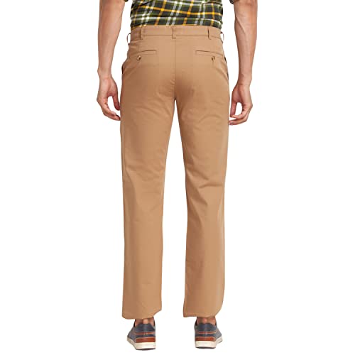 Image of Colorplus Men's Cotton Blend Solid Piece Dyed Pattern Tailored Fit Flat Front Casual Trouser