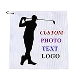 KakaTify Serviettes en microfibre personnalisées – Texte photo personnalisé, logo, club de golf avec clip pour sacs, 40 x 40 cm