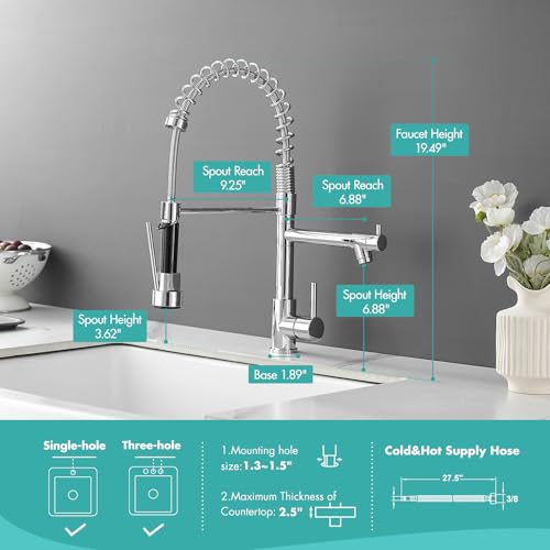 Image of AIMADI Chrome Kitchen Faucet with Pull Down Sprayer,Dual Spout Design | Modern Stainless Steel High Arc Kitchen Sink Faucet for Farmhouse Camper Laundry Rv Bar