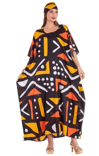 KARACHIC BY NF Women Kaftan Dress African Kente Print Caftan Maxi Dresses Casual wear, Lounge wear, Cover Up With Headwrap
