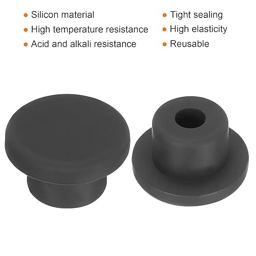 Image of UXCELL High Temp Silicone T-Shaped Rubber Stopper Plugs - Dia 15mm /0.59 inch, Black, Pack of 10 (OD 23mm)