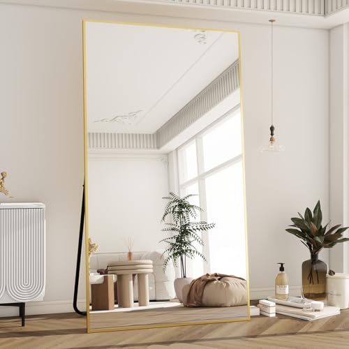 Image of BEAUTYPEAK 76 inchx34 inch Rectangle Full Body Floor Mirrors, Full Length Mirror Hanging or Leaning, Aluminum Alloy Frame Wall Mirror for Bedroom, Dressing Room, Gold