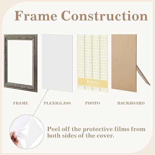 Image of VIOLABBEY 5x7 Silver Picture Frame, Vintage Photo Frames Ornate without Mat | Antique Photo Frame, Wall Hanging or Tabletop Display, HD Plexiglass, Wall Decor