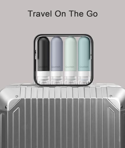 Image of Quatish Travel Bottles for Toiletries, Original Patented Leak Proof Travel Size Toiletries, 3 oz Tsa Approved Silicone Shampoo and Conditioner Bottles, Travel Essentials, 4 Pack, Grey