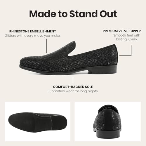Image of Amali Men's Embellished Velvet Tuxedo Loafers, Smoking Slippers | Velvet slip-on smoking slippers with embellished upper for tuxedos, weddings and formal occasions