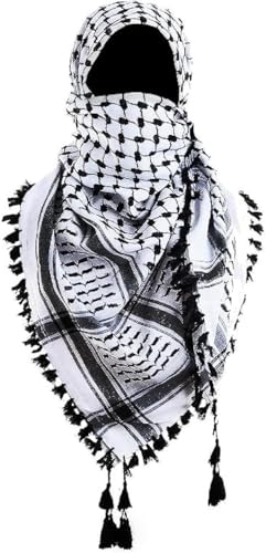 Traditional Palestine Scarf | 100% Cotton Keffiyeh | Authentic Middle Eastern Headwrap Shawl – Black and White Shemagh Unisex