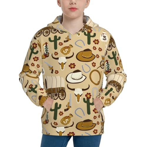 Wild West Cowboy Kid Hoodies Boys Sweatshirts Girls Pullover with Pocket