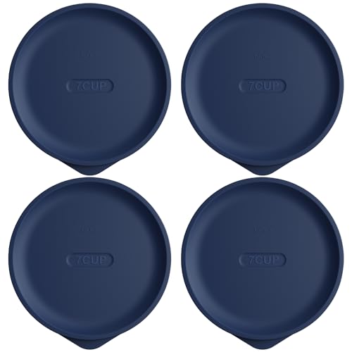 Replacement Lids for Pyrex 7402-PC 6/7 Cup, Silicone Round Storage Cover Lid for Anchor Hocking Glass Bowl 4 Pack Dark Blue