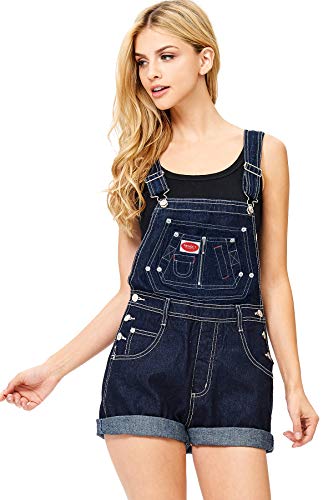 Revolt Women's Juniors Classic Twill Short Overalls (M, Dark Denim)