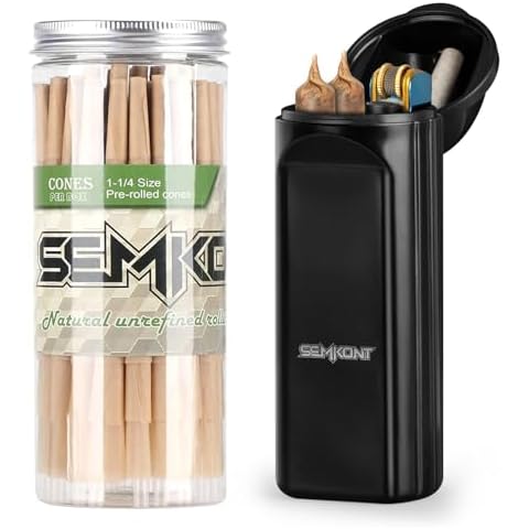 SEMKONT 1-1/4 Rolling Papers Pre Rolled Cones | 72 Pack | Natural Pre Rolled Rolling Paper with Tips, Pre Rolled Cone Storage Box,Flip Top 3 Hole Cigarette Case Cover