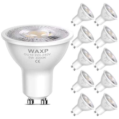 WAXP GU10 LED Bulbs Natural White 5W, 4000K 365lm Energy Saving Spot Light Bulbs, Equivalent 40-50W GU10 Halogen Bulbs, 220-240V 38° Beam Angle, Non-Dimmable, 10 Pack