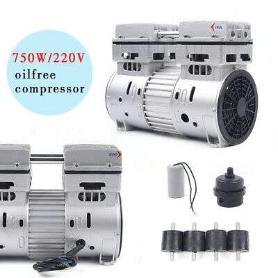 Compresor de aire sin aceite, silencioso, compresor de aire comprimido, 750 W, 1400 rpm, cabezal de compresor de aire sin aceite, cabeza de 8 bares, aluminio sin aceite, compresor para máquinas