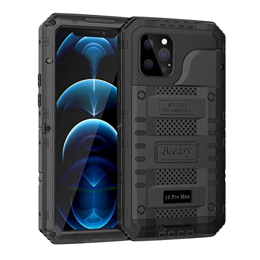 Beeasy Coque pour iPhone 12 Pro Max Étanche IP68, Protection Militaire 360° Intégrale Antichoc Antipoussière, Armure Métal Renforcée Robuste Incassable Waterproof Case, Noir
