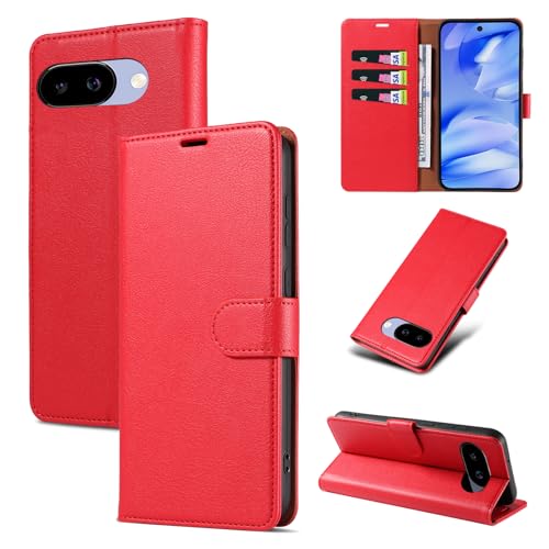RKINC Wallet Case for Pixel 9A, 3 Card Holders, Red
