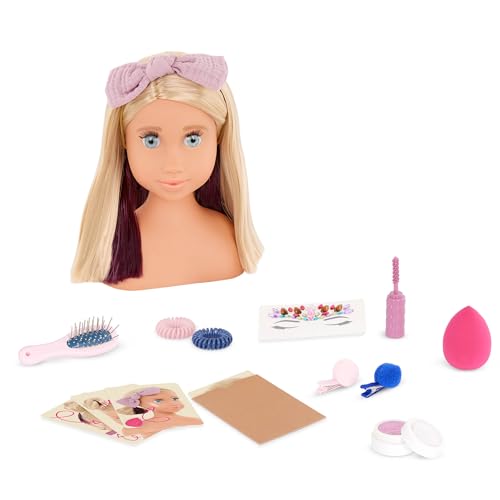Our Generation Sparkles of Fun Styling Head Deanna - Long, Thick Blonde Hair, Peekaboo Highlights, Pom Pom Hair Clips, Glitter for Face and Hair, Movable Head, Soft Eyelashes - Hairdressing Set