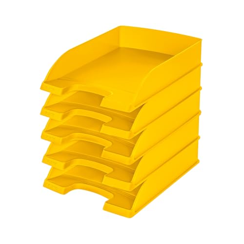 Leitz Briefkorb Standard A4, 5er Pack, Briefablage in Premium-Qualität, Stapelbare Ablagefächer als Schreibtisch-Organizer, Kombinierbar mit Plus-Serie, Gelb, 52270015