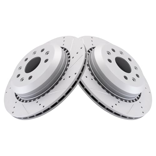 Image of TRQ Performance Rear Brake Pad and Rotor Set Ceramic Coated Drilled Slotted Rotors Compatible with 2020-2023 Jeep Gladiator 2021-2022 Wrangler
