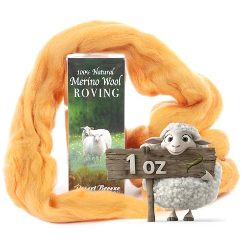 Image of Desert Breeze Distributing 100% Natural Merino Wool Roving - Premium Combed Top Merino Roving Wool - Tapestry, Spinning, Wet Felting & Needle Felting Supplies - 21.5 Micron - 1 oz, Color Tangerine