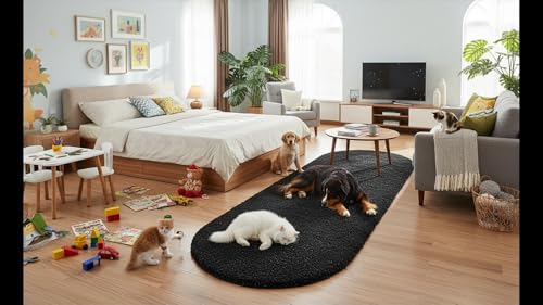 Image of Fluffy Silky Micro Fiber Polyster Carpet /Runner for Bedroom, Study Room, Playing Room, Guest Room ETC. 2x6 feet Feet, (Black)