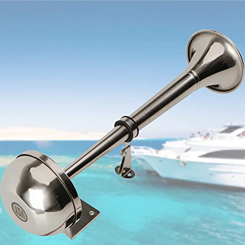 Aolihan Boat Marine Single Trumpet Horn 12V Electric Stainless Steel Horn For Boats Ship Sailboat Yacht Off-Road Vehicle Truck Suv Rv Vans Touring Car (Silver Single Tone) #TOP7