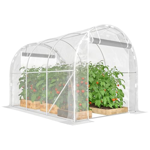 Outsunny Serre Tunnel de Jardin 6m², Serre de Jardin Tunnel 195x295x195cm avec Cadre Acier galvanisé, 2 Portes, bâche PE Haute densité 150g/m² prolongée de 20 cm, pour extérieur Transparent