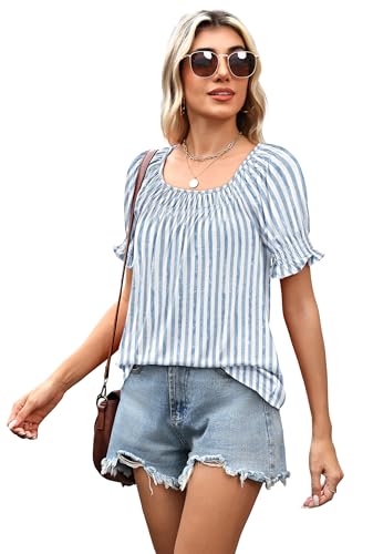 Image of WIHOLL Womens Short Sleeve Square Neck Summer Tops Dressy Casual Blouses Trendy Clothes 2026