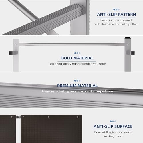 Image of APARECIUM Foldable Aluminum Scaffolding, Portable Scaffolding Ladder, Rolling Scaffolding Work Platform, Scaffold Tower, Ladder Stool Work Bench, Adjustable Work Platform, 330 Lbs Duty Rate