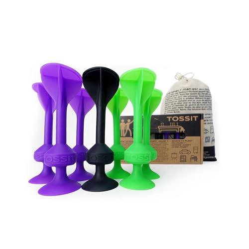TOSSIT Juego Dardos de Silicona Ventosa - Juega con Familia y Amigos, Modos Petanca o Bocha y más! Ideal Interior Exterior, Diversión Portatil Todas Las Edades! Starter Pack: 2 Colores + 1 Negro