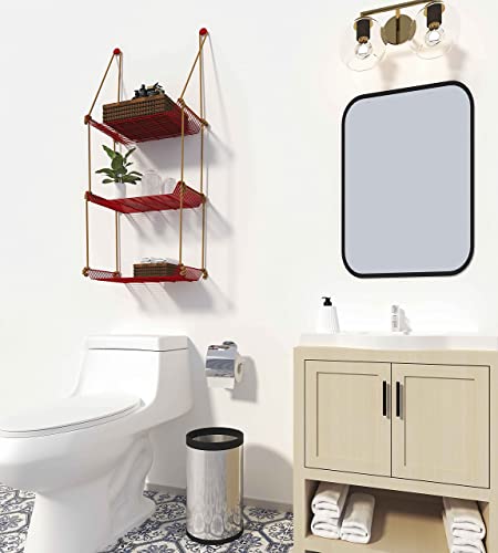 Image of Meshable Weebill 3-Tier Wall Hanging Metal Wall Shelf with Jute Rope, Home Decor Wall Shelves and Storage Racks with Elegant Design Ideal for for Balcony and Terrace, Standard Size - Red