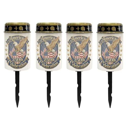 Image of Poceacles Fourth of July Eagle America 250th Pattern Solar Lights Outdoor Grave Candle for Cemetery Decoration Solar Outdoor Lights for United States 250th Anniversary Decor, Pack of 4