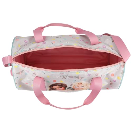 Depesche 13122 TOPModel Juicy - Sporttasche in Hellgrau, mit Model Motiv und buntem Muster, Handtasche mit verstellbarem Gurt